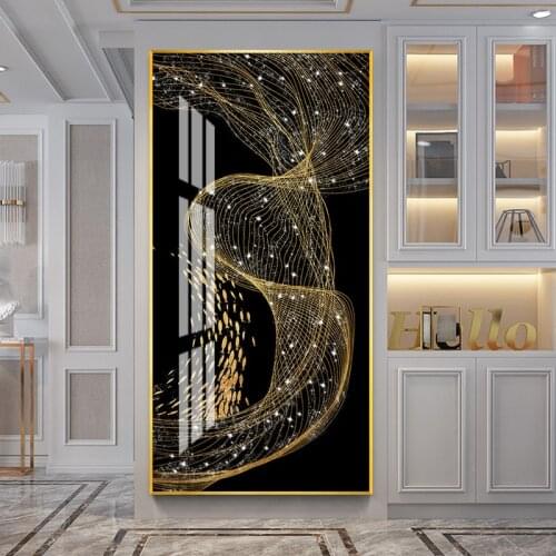 Stars Golden line Paintings 5D Crystal Porcelain Painting Golden fish Diamond inlay Painting Living room High-grade Home Decor