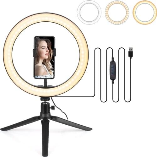10.2" Photography LED Selfie Ring Light Dimmable Camera Phone Ring Lamp for Selfie Makeup Live Studio YouTube Video Vlog Live