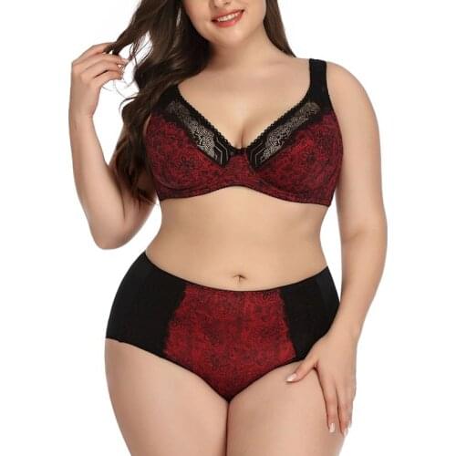 Big Size Printed Bra Sets Ultrathin Unlined Underwire Push Up Brassiere Large Women Bra and Underwear Set Lingerie Femme 110 D