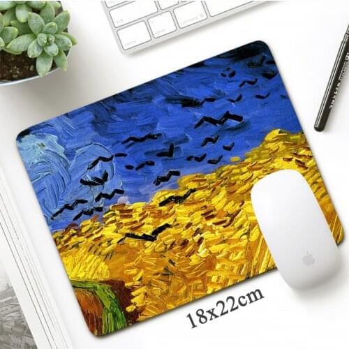 18x22cm Gaming Mousepad Van Gogh Painting Small Size Locked Edge Computer Mouse Pad Non-Skid Gamer Office Notbook Desk Mat