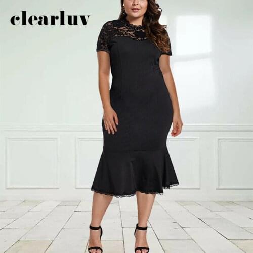 Lace Evening Dress O-neck Short Sleeves Tea-length Black White Custom Color Plus Size Mermaid Party Dress T008 Formal Dress