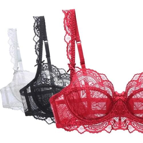 Non Padded Lace Bra Top Female Transparent Sexy Lingerie Plus Size Push Up Bras For Women Mesh Underwear Brassiere A B C D E Cup