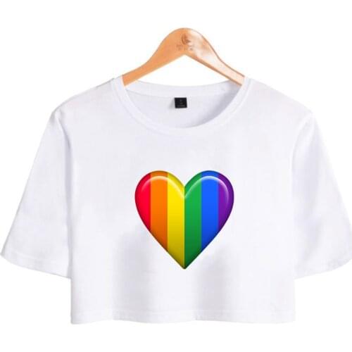 Trend Hot Sale Gay LGBT Print Summer Short T-shirt Women-Clothing Leaky Belly Button Streetwear T-shirt Kawaii Girl Y2k Tees