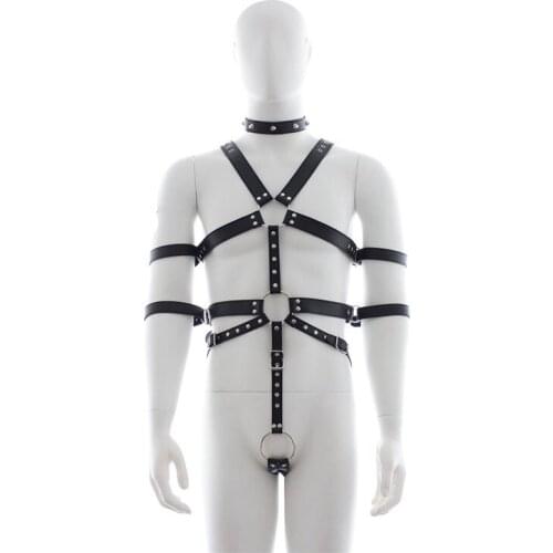 Hot Male Sexy Penis Ring Strict Faux Leather Mens Body Harness Restraint Straps Sex Products Free Shipping