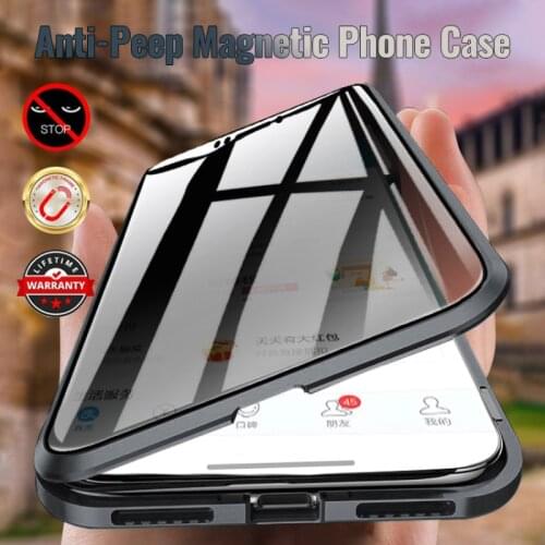 Magnetic Tempered Glass Privacy Metal Phone Cases For iPhone 11 Pro Max XS Max XR X XS Max 8 7 6 6S Plus Double Sided Glass Case