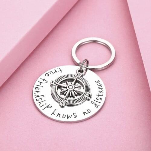 Metal Long Distance Relationship Keychain, Compass, Friends Moving Away, Hand Stamped Key Chains, Friendship Gifts