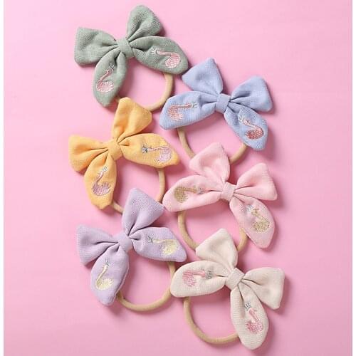 Fashion Cute Embroidery Bows Nylon Headbands 10*8CM Newborn Baby Girls Cotton Fabric Hair Bands Infants Handtie Hair Accessoires