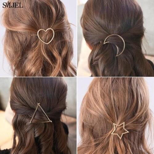 SMJEL Fashion Hair Clips for Women Fashion Sweet Metal Korean Style Triangle Srar Hairpins Headmade Girls Hair Accessories