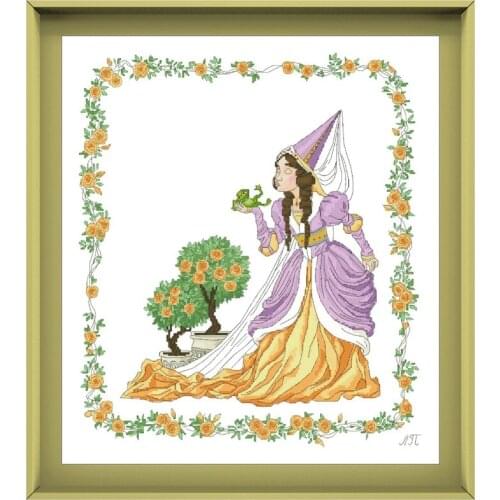 The little princess and frog cross stitch kit rose pattern design 18ct 14ct 11ct unprint canvas embroidery DIY needlework