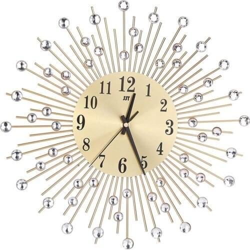 Wall Clock Diamonds Decorative Round Clock Metal Living Room Decor Quiet Quartz Clocks Modern Minimalist Clocks(Gold)