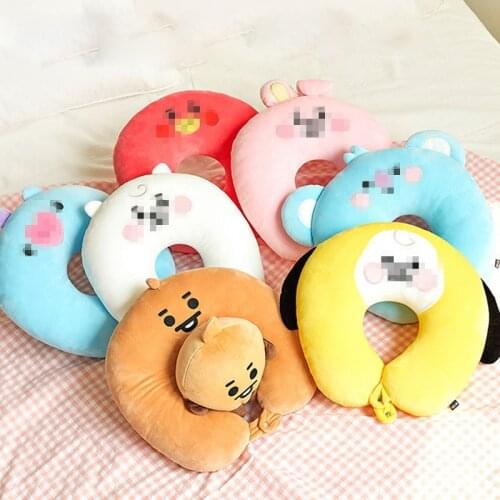 New Korean Kpop Cartoon Dog Rabbit U Shaped Travel Pillow Car Air Flight Inflatable Pillows Neck Support Headrest Cushion 30CM