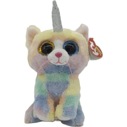 New 6"15cm Ty Beanie Stuffed Big Glitter Eyes Rainbow Unicorn Cat Plush Stuffed Animal Collectible Toy Christmas Birthday Gift
