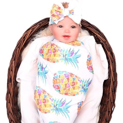 Infant Newborn Baby Girl boy Floral Print Wrapped Towel Swaddle Blanket Bowknot Headband Clothes Set