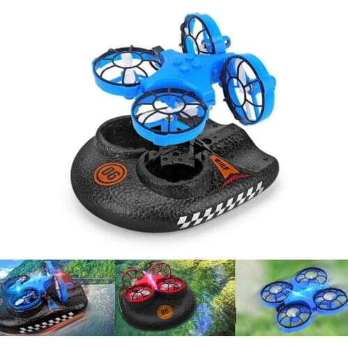 Remote Control Sea Land and Air Three In One Mini Drone Model 360 Rotation Cool Lighting Four Axis Aircraft Kids Toy Gift