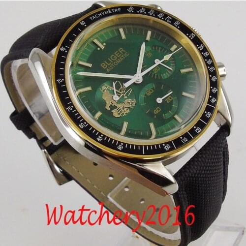 Luxury 40mm Sapphire Glass Luminous Automatic Movement Green Sterile Dial Mens Watch