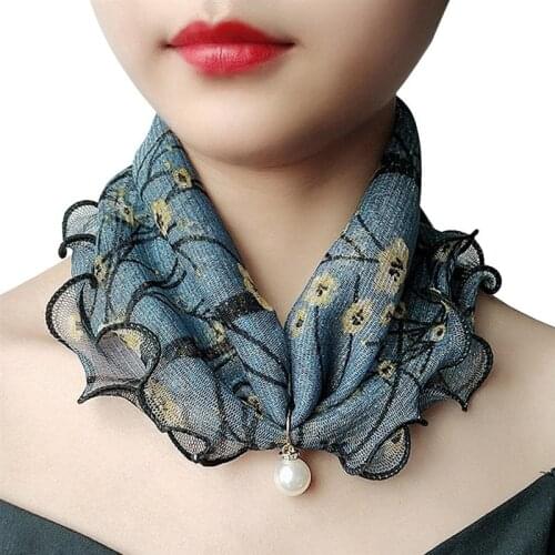 1pc Fashion Lace Variety Scarf Creative Fake Pearl Pendant Scarf Gauze Loop Scarf For Women Clothing Accessories