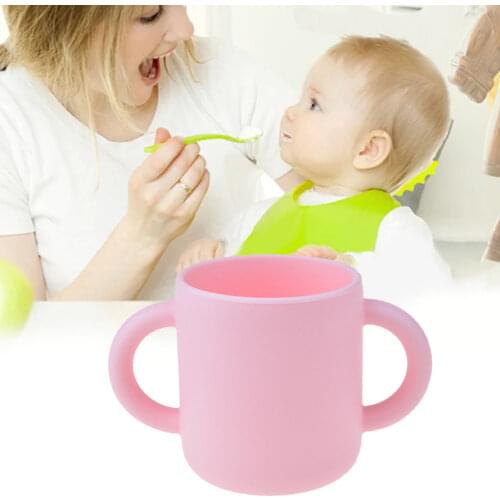 Silicone Feeding Water Cup With Double Handles Drinking 140ML Food Grade Non-slip Anti-scald Drinking Cup
