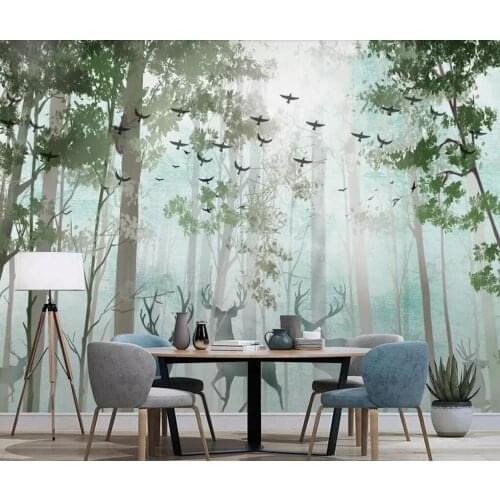 Modern and contracted pure and fresh forest elk Nordic bedroom sofa background wall