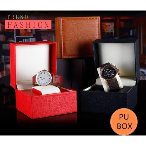 High Quanlity PU Watch Box Single Black Leather Watch Storage Box Mens Watch Gift Case New Watch Display Boxes W088
