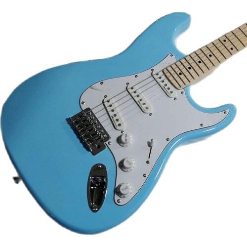 High quality FDST-1066 light blue color solid body with white pickguard maple fretboard electric guitar, Free shipping