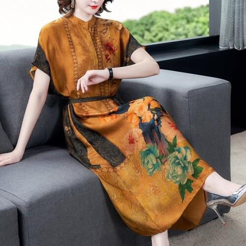 2021 Spring Summer Floral Mulberry Silk Midi Dress 4XL Plus Size Vintage Print Runway Dress Elegant Women Bodycon Party Vestidos