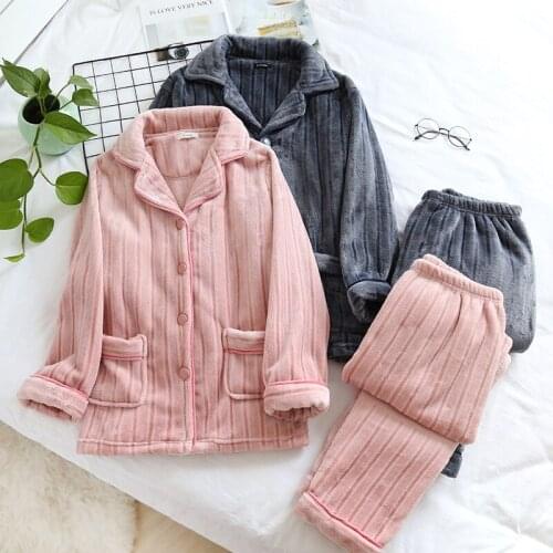 Winter Thick Pajama Set New Women Flannel Sleepwear Pajama Out Wear Solid Casual Homewear Ladies Soft Pajama Suit 2020 Warm