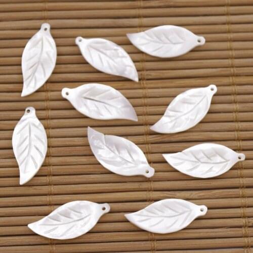 10 PCS Sea Shell Natural White Mother of Pearl Loose Charm Pendant Leaf 9mmX20mm