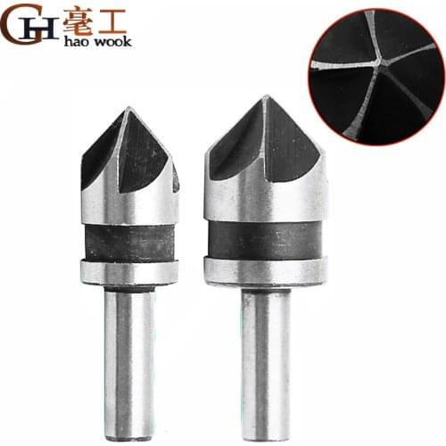 2pcs 5 Flute Countersink Drill Bit HSS 82 Degree Point Angle Chamfer Chamfering Cutter 1/4" Round Shank For Power Tool