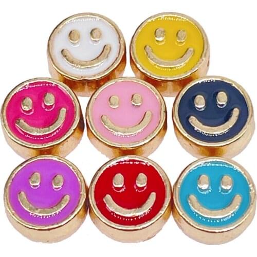 Peixin 20Pcs 8MM Fashion Multicolor Enamel Alloy Smiley Face Spacer Beads For Jewelry Making DIY Bracelet Handmade Accessories