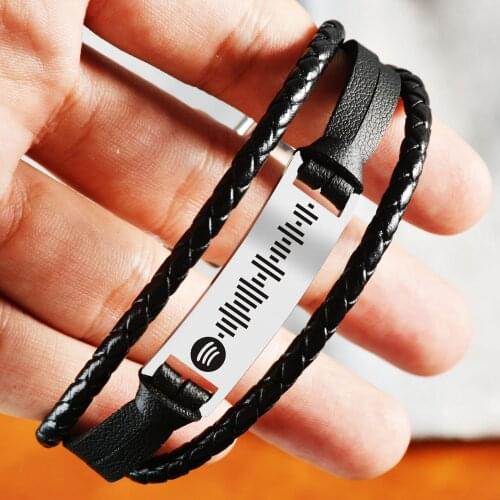 3pcs/set New Custom Music Spotify Scan Code Bracelet Braided Wrap PU Leather Bracelets Personalized Song Code Vintage Wristbands