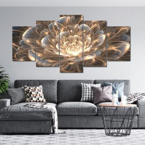 5 Pieces Wall Art Canvas Painting Golden Rays Flower Poster Modern Living Room Wall Painting Home Decoration Picture Framework