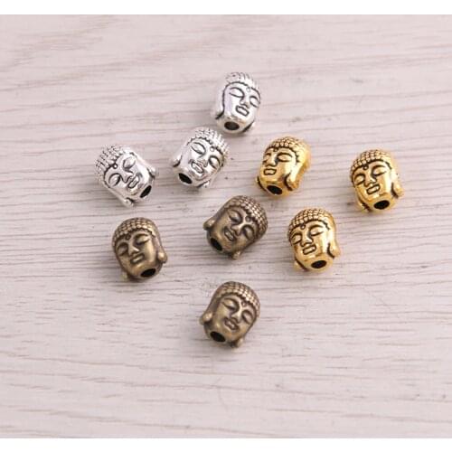 50pcs/lot Antique Gold-Color Buddha Head Charm Beads Fit DIY Making jewelry accessories 7x7x9mm