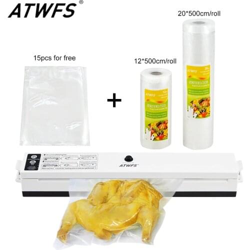 ATWFS Vacuum Sealer Packaging Sealing Machine Vacuum Bag Packer Include 15pcs Packing Bags Food Saver Rolls 20cm+12cmX500cm