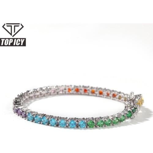 4mm AAA+Cubic Zircon Hip Hop Colorful CZ stones 18kgold plating Brass Copper Diamond tennis chain unisex bracelet anklet jewelry