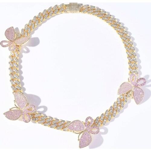 Hip Hop AAA Cubic Zircon Cuban Chain Ice Out Butterfly Men Necklace High Quality Link for Male Jewelry