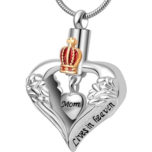 A Piece of My Heart Lives in Heaven Crown Angel Wing Ashes Urn necklace Cremation Necklace Jewelry keepsake pendant