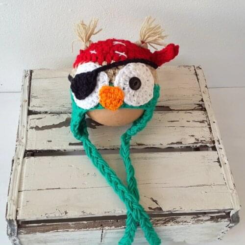 Baby Pirate Owl Earflap Beanie Hat Boy Girl Newborn Baby Child Crocheted Wild Animal Hat Winter Hat,Christmas gift