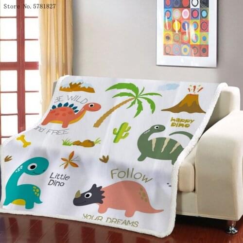 Dinosaur Cartoon Sherpa Blanket Cat Fox Lion Throw Blanket Home Textile Weighted Blanket For Boy Girl Blanket Square Blanket