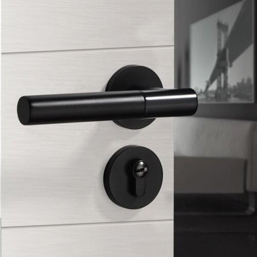 1set Door Lock Black Door Handle Lock Doors Antique Wood Pattern Interior Living Room/Bedroom