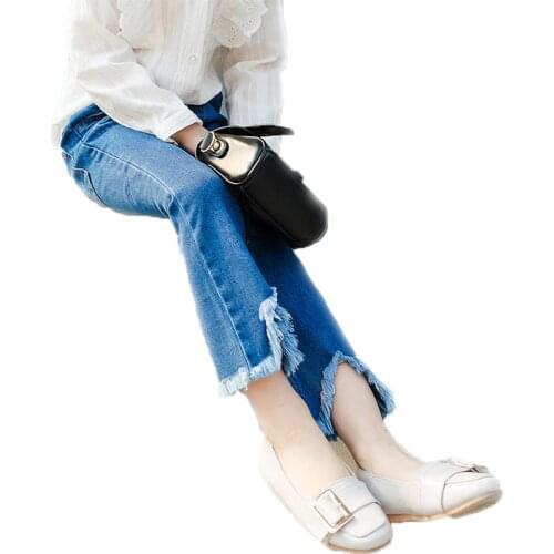 Girls Princess Jeans Baby Girl Fringed Flared Trousers Children Pencil Leggings Jeans Kids Teenager Fashion Stretch Girl Jeans