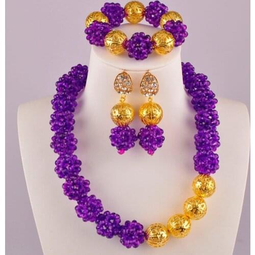 Purple African Beads Necklace Jewelry Set Nigerian Wedding Sets