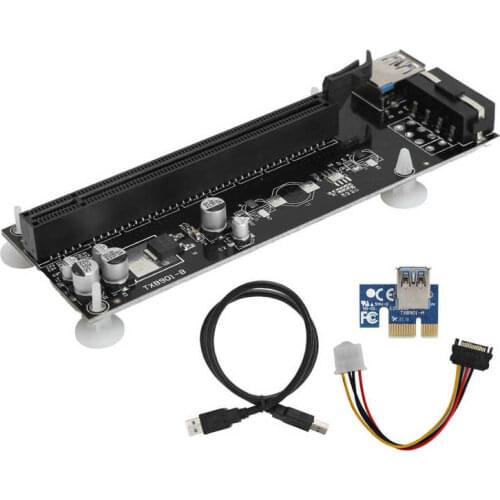Mine Board PCIE Riser Adapter Card Powered By Mining with 60cm USB 3.0 Cable 15-pin to 4pin SATA