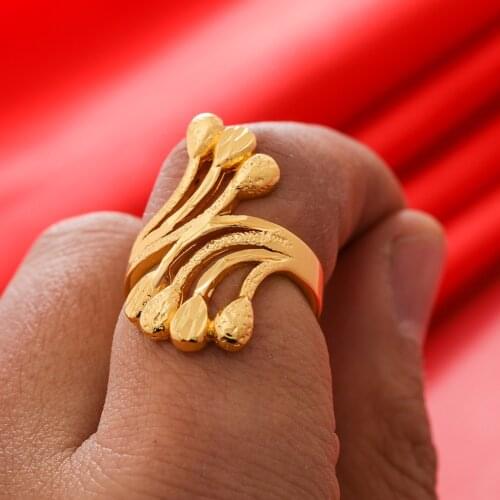 Dubai Gold Color Rings 24K For Women Wedding Jewellery Womens Ring For Girls Bridal Wife Gifts African Dubai French