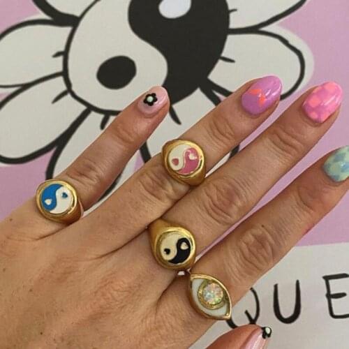 Rings Vintage Color Dripping Gossip Earrings Simple Retro Yin Yang Tai Chi Earrings Ring For Women Girls Fashion Jewelry