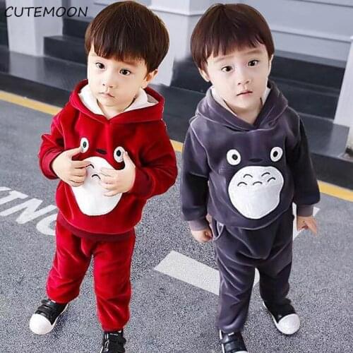 Girls Cothing Sets Autumn Winter Children Cartoon Thick Velvet Hoodies Pants 2pcs Tracksuits For Baby Boys Kids Jogging Suits