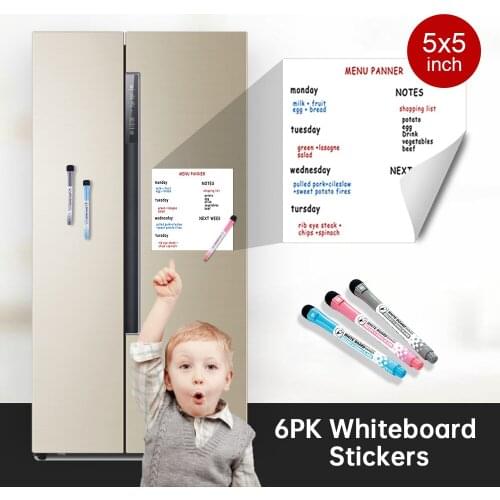 Labelwell 6PK 5*5 inch Whiteboard Stickers notes 3Pens Dry Erase sticky notes Fridge Sticker Message Board for School Ofiice kid