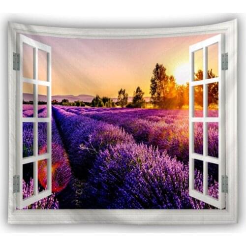 Forest Tapestry 3D Printed Window Wall Carpet Soft Polyester Fabric Sheet Purple Lavender Scenery Blanket Home Decor