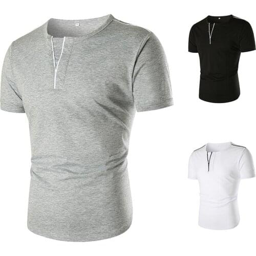 2021 Summer Men Casual Solid Color False V Collar Button Decorative T-shirt
