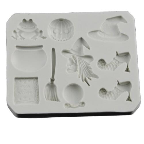 Halloween Broom Pumpkin Frog Witch Silicone Fondant Soap 3D Cake Mold Cupcake Candy Chocolate Decoration Baking Tool D176