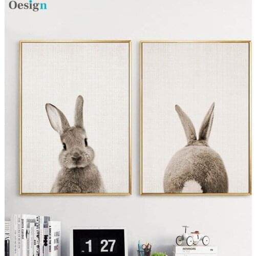 Cute rabbit ass tail canvas art poster woodland baby animal nursery print painting living room decoration painting wall picture